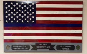 Blue Line 36” wooden flag with attached name banner