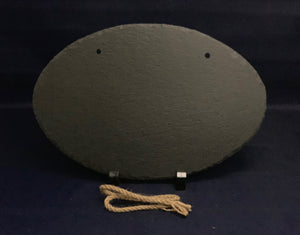 11 3/4" x 7 3/4" Oval Slate Decor with hanger string.