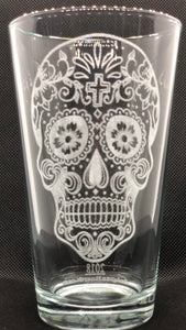 Laser etched "Classic" Day of the Dead pint glass