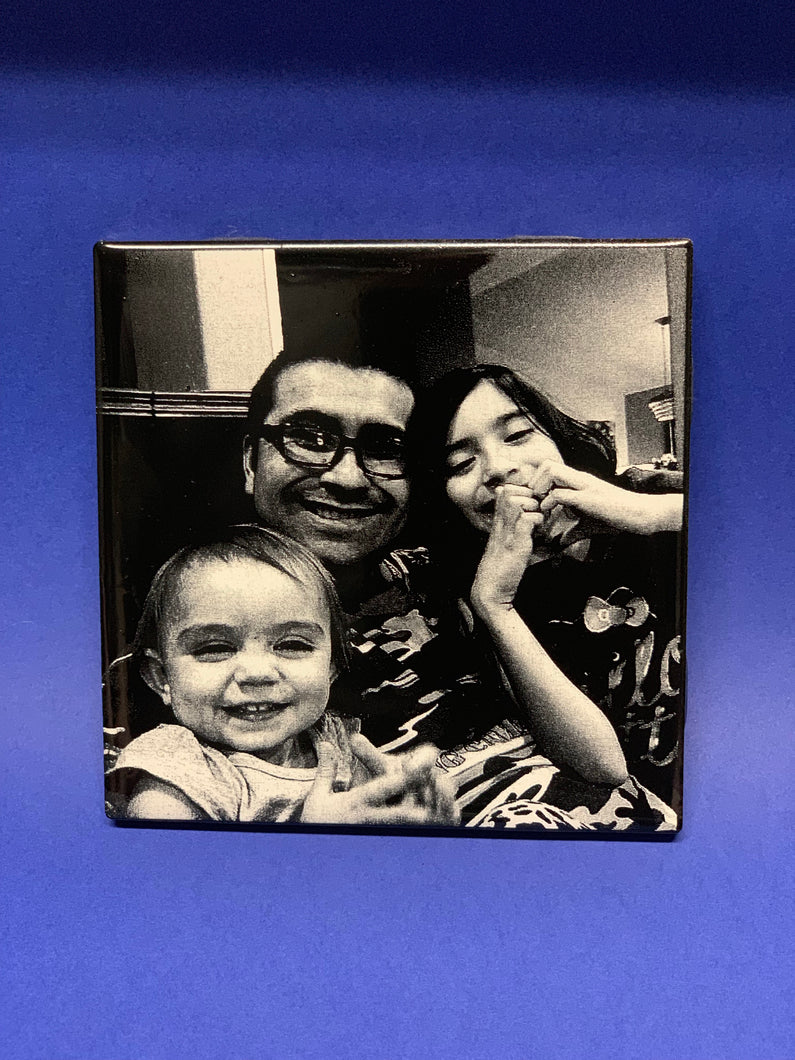 Laser etched photo tile.