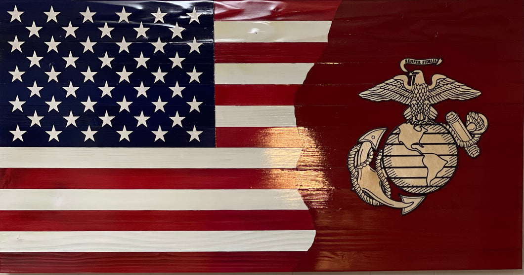 Old Glory / USMC 36” wooden flag