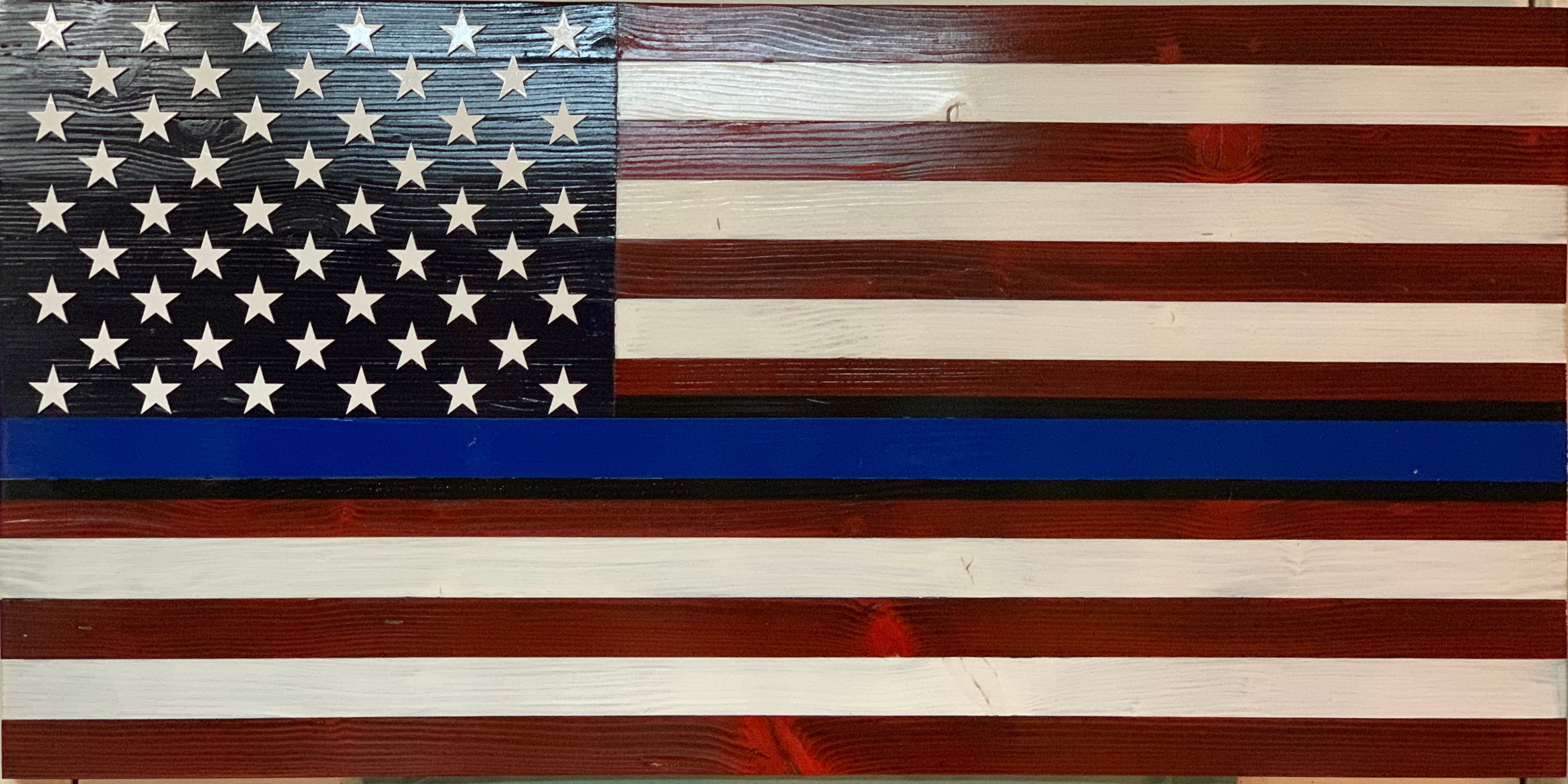 Blue Line wooden flag
