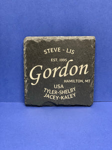 Family names logo slate coaster - set of 4.